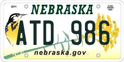 NE license plate ATD986
