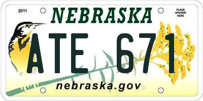 NE license plate ATE671