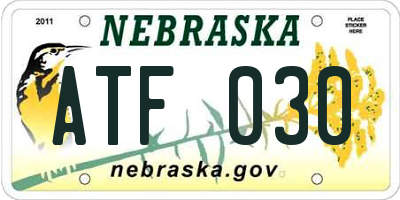 NE license plate ATF030