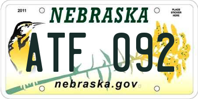 NE license plate ATF092