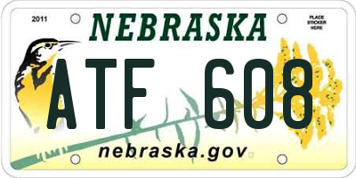 NE license plate ATF608