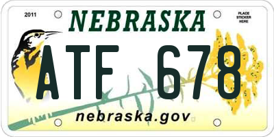 NE license plate ATF678