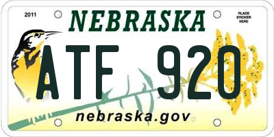NE license plate ATF920