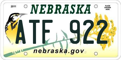 NE license plate ATF922