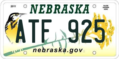 NE license plate ATF925