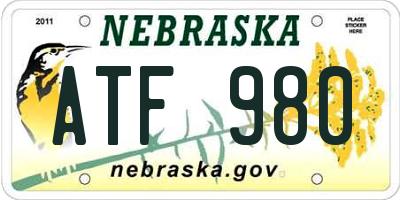 NE license plate ATF980