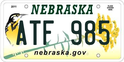 NE license plate ATF985