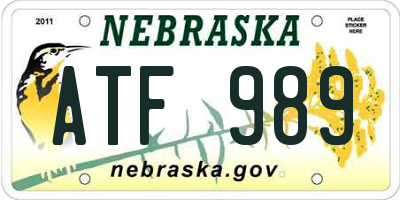 NE license plate ATF989