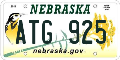NE license plate ATG925