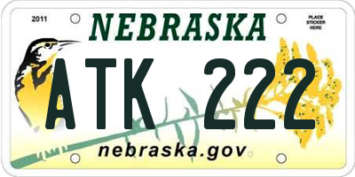 NE license plate ATK222