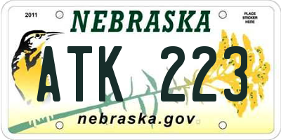 NE license plate ATK223