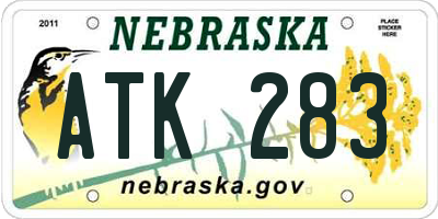NE license plate ATK283