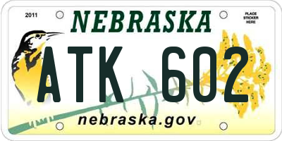NE license plate ATK602
