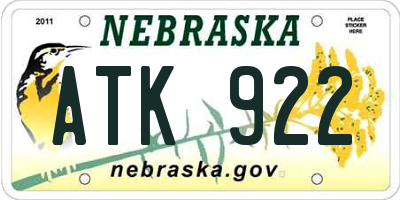 NE license plate ATK922
