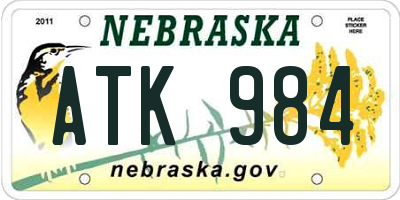 NE license plate ATK984