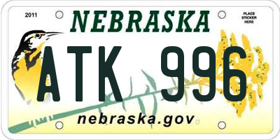 NE license plate ATK996