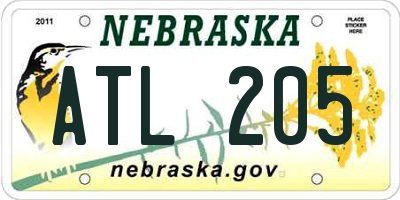 NE license plate ATL205