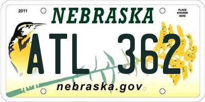NE license plate ATL362