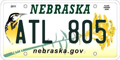 NE license plate ATL805