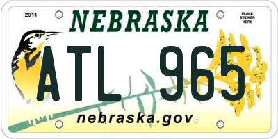 NE license plate ATL965