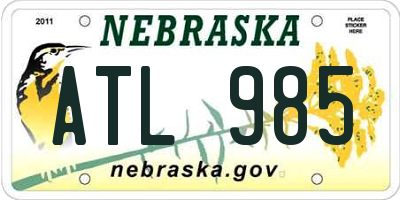 NE license plate ATL985
