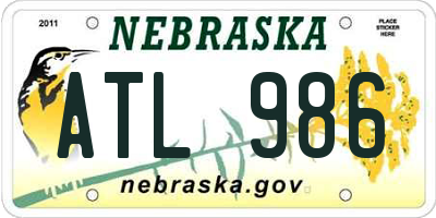 NE license plate ATL986