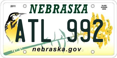 NE license plate ATL992