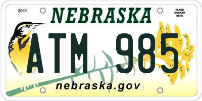 NE license plate ATM985