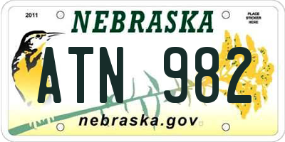 NE license plate ATN982