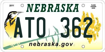 NE license plate ATO362