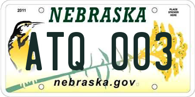 NE license plate ATQ003