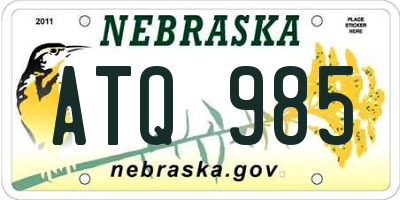 NE license plate ATQ985
