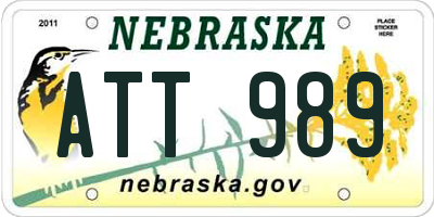 NE license plate ATT989