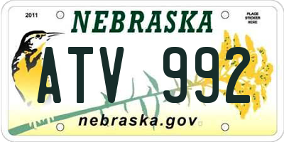 NE license plate ATV992