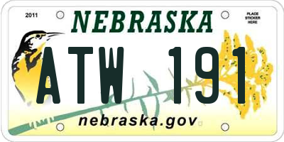 NE license plate ATW191