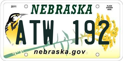 NE license plate ATW192