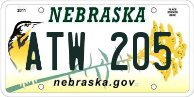 NE license plate ATW205
