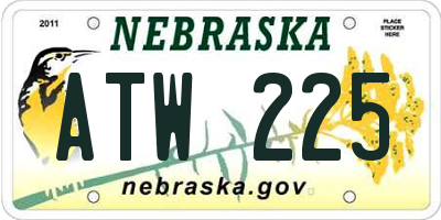 NE license plate ATW225
