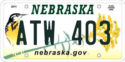 NE license plate ATW403
