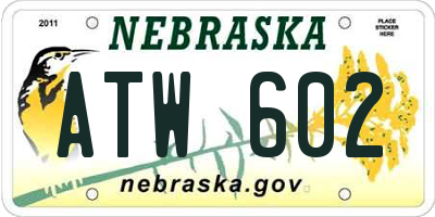 NE license plate ATW602