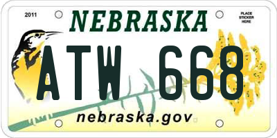 NE license plate ATW668