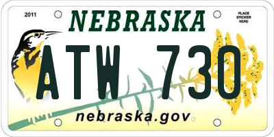 NE license plate ATW730