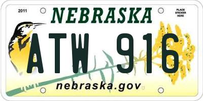 NE license plate ATW916