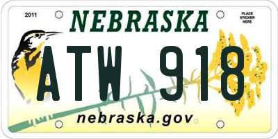 NE license plate ATW918