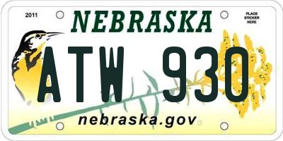 NE license plate ATW930