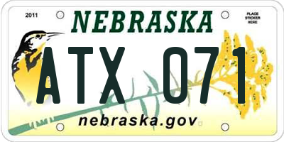 NE license plate ATX071