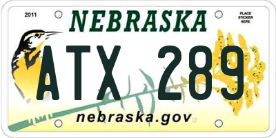 NE license plate ATX289