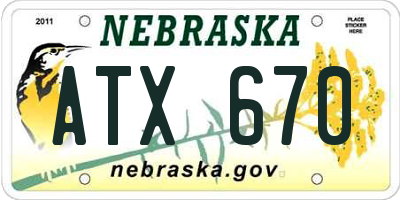 NE license plate ATX670