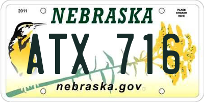 NE license plate ATX716
