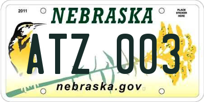 NE license plate ATZ003
